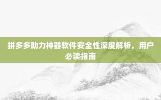 拼多多助力神器软件安全性深度解析，用户必读指南