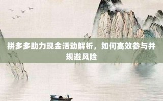 拼多多助力现金活动解析，如何高效参与并规避风险
