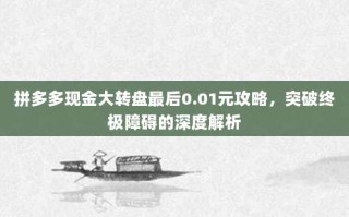 拼多多现金大转盘最后0.01元攻略，突破终极障碍的深度解析