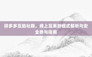 拼多多互助社群，线上互惠新模式解析与安全参与指南