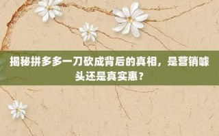 揭秘拼多多一刀砍成背后的真相，是营销噱头还是真实惠？