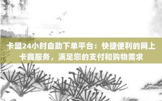 卡盟24小时自助下单平台：快捷便利的网上卡商服务，满足您的支付和购物需求