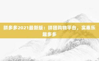 拼多多2021最新版：拼团购物平台，实惠乐趣多多