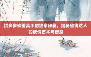 拼多多砍价高手的独家秘籍，揭秘省钱达人的砍价艺术与智慧