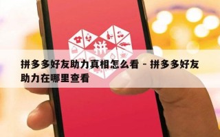 拼多多好友助力真相怎么看 - 拼多多好友助力在哪里查看