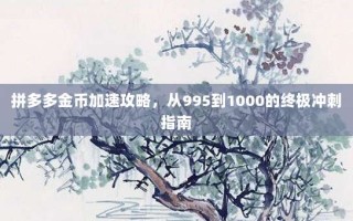 拼多多金币加速攻略，从995到1000的终极冲刺指南
