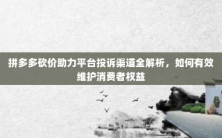 拼多多砍价助力平台投诉渠道全解析，如何有效维护消费者权益