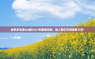 拼多多互助QQ群2021年最新攻略，加入我们共同赢取大奖！