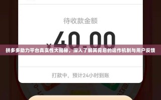 拼多多助力平台真实性大揭秘，深入了解其背后的运作机制与用户反馈
