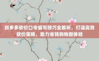 拼多多砍价口令编写技巧全解析，打造高效砍价策略，助力省钱购物新体验