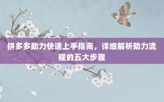 拼多多助力快速上手指南，详细解析助力流程的五大步骤