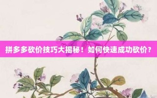 拼多多砍价技巧大揭秘！如何快速成功砍价？