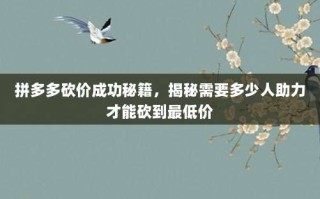拼多多砍价成功秘籍，揭秘需要多少人助力才能砍到最低价