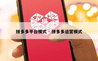 拼多多平台模式 - 拼多多运营模式