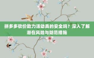 拼多多砍价助力活动真的安全吗？深入了解潜在风险与防范措施