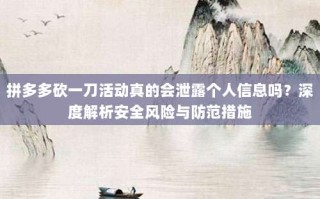 拼多多砍一刀活动真的会泄露个人信息吗？深度解析安全风险与防范措施
