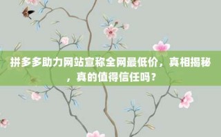 拼多多助力网站宣称全网最低价，真相揭秘，真的值得信任吗？