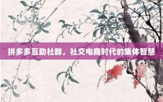 拼多多互助社群，社交电商时代的集体智慧