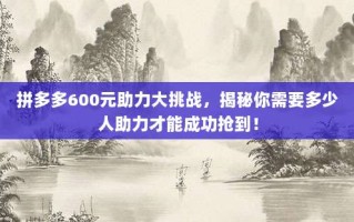 拼多多600元助力大挑战，揭秘你需要多少人助力才能成功抢到！