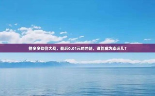 拼多多砍价大战，最后0.01元的冲刺，谁能成为幸运儿？