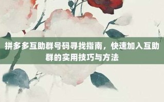 拼多多互助群号码寻找指南，快速加入互助群的实用技巧与方法