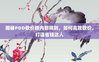 揭秘PDD砍价群内部规则，如何高效砍价，打造省钱达人