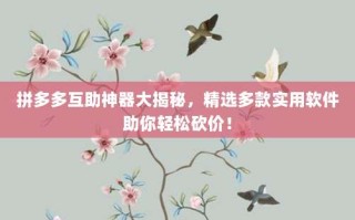 拼多多互助神器大揭秘，精选多款实用软件助你轻松砍价！