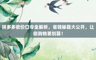 拼多多砍价口令全解析，省钱秘籍大公开，让你购物更划算！