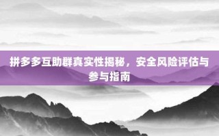 拼多多互助群真实性揭秘，安全风险评估与参与指南