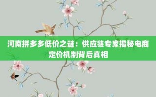 河南拼多多低价之谜：供应链专家揭秘电商定价机制背后真相