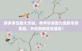 拼多多互助大作战，携手好友助力赢取丰厚奖励，共创购物狂欢盛宴！