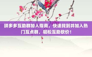 拼多多互助群加入指南，快速找到并加入热门互点群，轻松互助砍价！