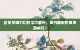 拼多多助力功能深度解析，真的能帮你省钱购物吗？