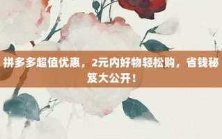 拼多多超值优惠，2元内好物轻松购，省钱秘笈大公开！