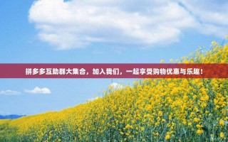拼多多互助群大集合，加入我们，一起享受购物优惠与乐趣！