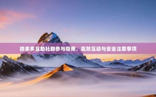 拼多多互助社群参与指南，高效互动与安全注意事项
