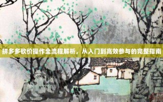 拼多多砍价操作全流程解析，从入门到高效参与的完整指南