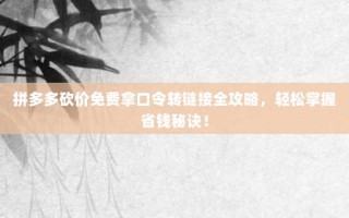 拼多多砍价免费拿口令转链接全攻略，轻松掌握省钱秘诀！