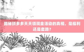 揭秘拼多多天天领现金活动的真相，是福利还是套路？