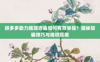 拼多多助力提现诈骗如何有效举报？揭秘防骗技巧与维权指南