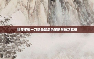 拼多多砍一刀活动背后的策略与技巧解析
