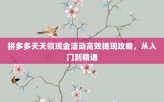 拼多多天天领现金活动高效提现攻略，从入门到精通