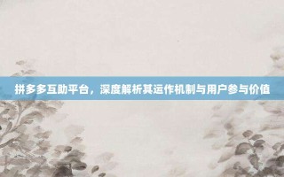 拼多多互助平台，深度解析其运作机制与用户参与价值