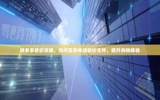 拼多多砍价攻略，如何高效申请砍价文件，提升购物体验