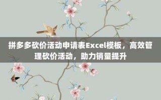 拼多多砍价活动申请表Excel模板，高效管理砍价活动，助力销量提升