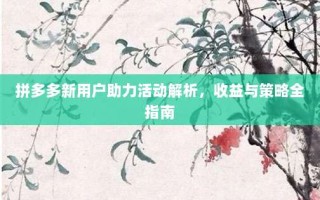 拼多多新用户助力活动解析，收益与策略全指南