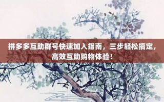 拼多多互助群号快速加入指南，三步轻松搞定，高效互助购物体验！