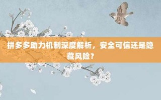 拼多多助力机制深度解析，安全可信还是隐藏风险？