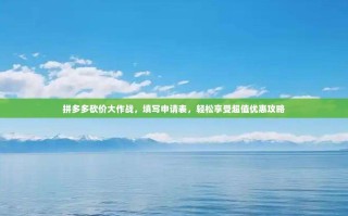 拼多多砍价大作战，填写申请表，轻松享受超值优惠攻略