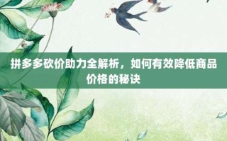 拼多多砍价助力全解析，如何有效降低商品价格的秘诀